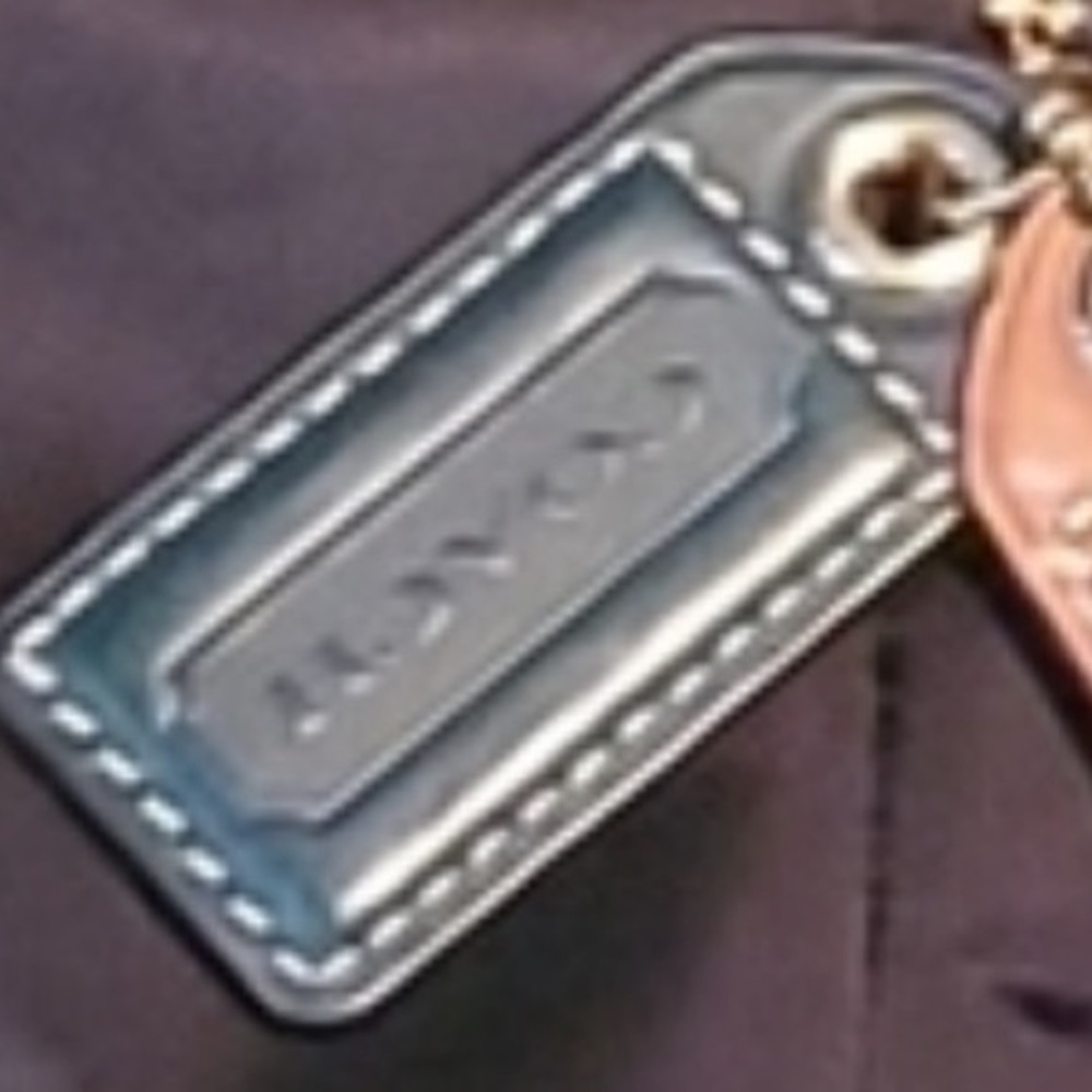 2 Coach Leather Brown Blue Medallion Replacement hangtag Charm Keychain